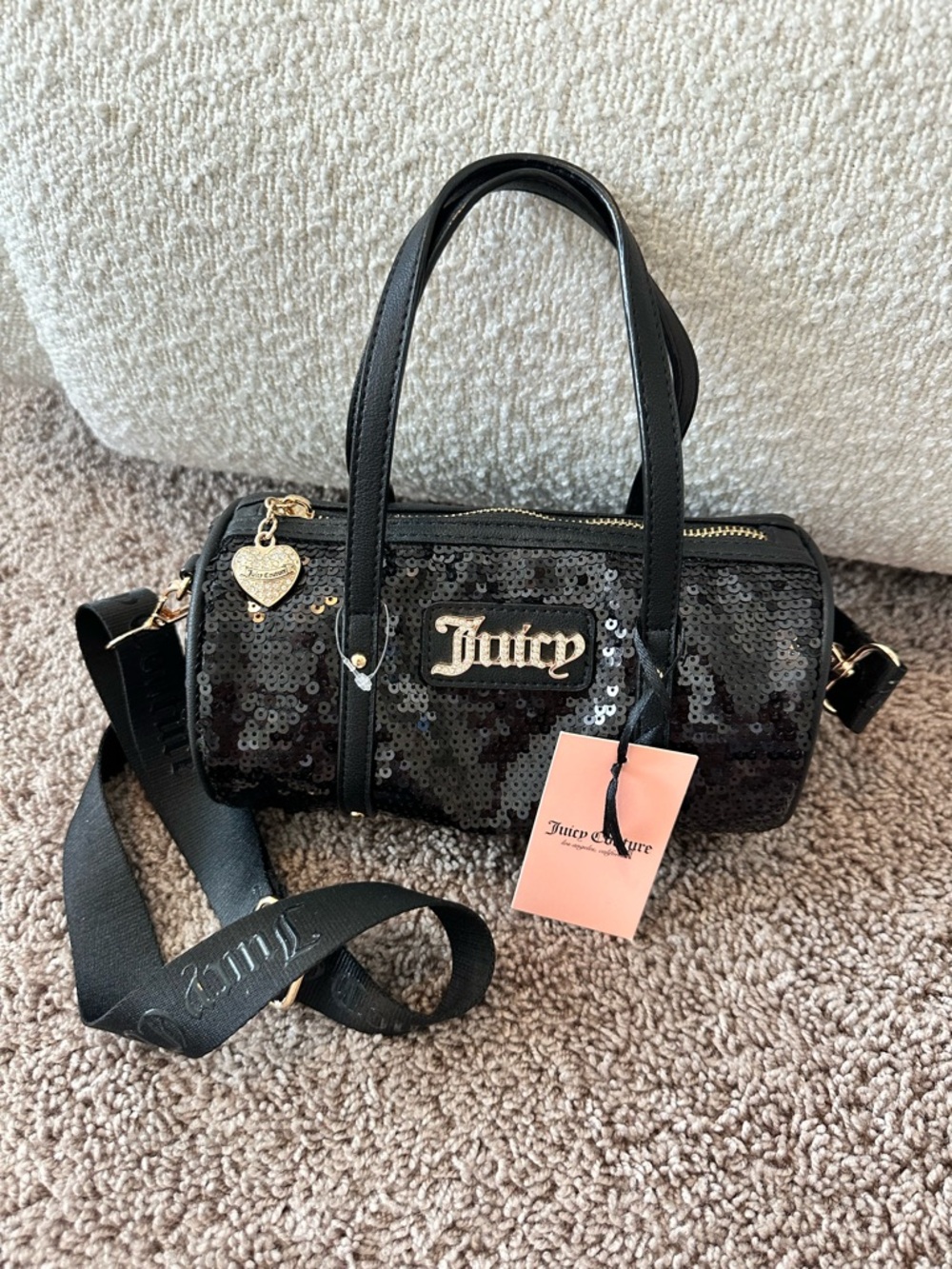 Juicy Couture Sequin Barrel Bag Black Crossbody NWT Y2K Mini Duffle Purse